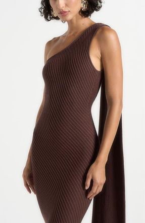 Mani&egrave;re De Voir Laya Asymmetric Knit Midaxi Dress With Scarf in Brown at Nordstrom, Size X-Small