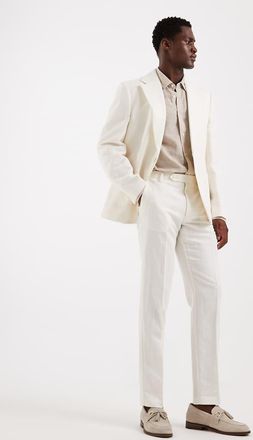 Asos Mix & Match - Pantaloni da abito slim in misto lino color panna-Bianco