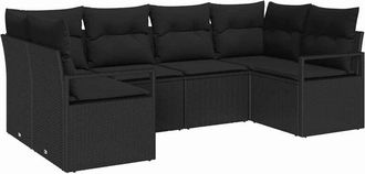 vidaXL Conjunto De Sof&aacute; De Jard&iacute;n Con Coj&iacute;n 6 Pcs Negro Vidaxl