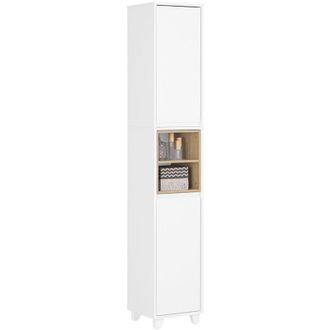 SoBuy Armario de Suelo para Baño con 2 Compartimentos Abiertos Mueble Columna de Baño con 2 Puertas y 5 Estantes 30 x 30 x 170 cm Blanco BZR147-W Sobuy es