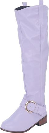 Generic Womens Ladies Fashion Knee High Riding Boots Boots Thick Heels Leather Shoes Heel Boots for Women Thigh High Wide Calf (Purple, 7.5)