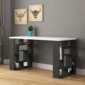 Decortie Labirent Modern Desk with Bookshelf Legs 137cm in Dark Grey | Size: 1 Pack