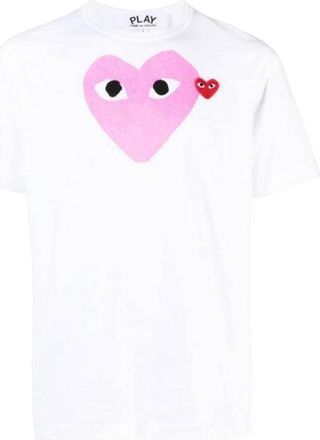 Comme Des Gar&ccedil;ons SS25 Printed Heart with Red Emblem Pink T-Shirt White AX-T106-051-4