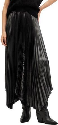 AllSaints Phia Metallic Pleated Skirt in Gunmetal Grey at Nordstrom Rack, Size 0 Us / 4 Uk