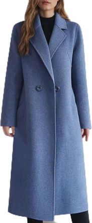 Generic Womens Autumn and Winter Elegant Classic Lapel Retro Solid Color Long Tweed Coat Fashionable Business Casual Trendy Button Coat (Blue,XL)