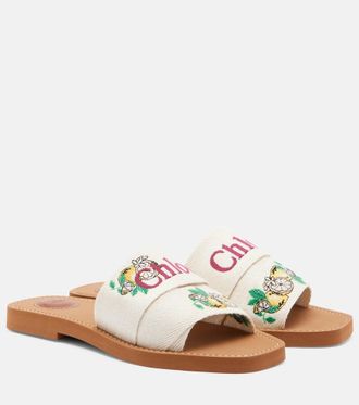 Chlo&eacute; Chlo&eacute; Woody embroidered linen slides