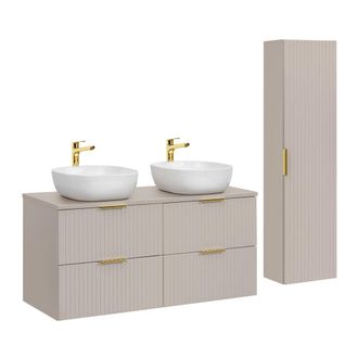 Petits Meubles Set de muebles con lavabo y columna estratificado Beige