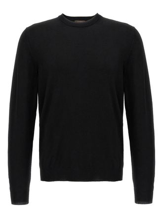 Zanone Fine Knit Black Crewneck Sweater With Fitted Silhouette