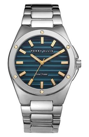 Perry Ellis Solar Two-Tone Bracelet Watch, 41mm in Silver at Nordstrom Rack