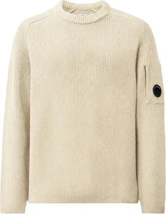C.P. Company Maglione Full Rib in Cotone con Lens - - Knitwear - Uomo - Beige - M