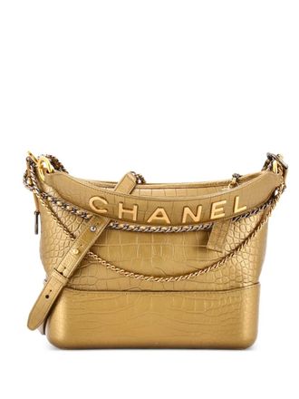 Chanel Gabrielle with Logo Handle Crocodile Embossed Calfskin Medium hobo bag - Gold
