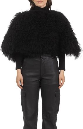 Gorski Select Genuine Shearling Shawl in Black at Nordstrom
