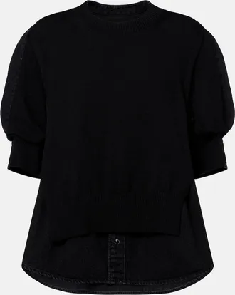 sacai Layered cotton-blend sweater