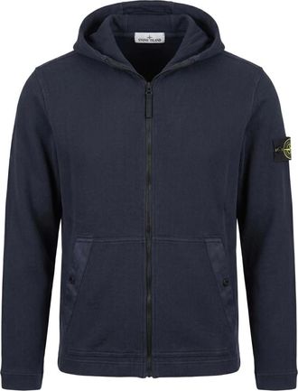 Stone Island Interlock Cotton Zip Hoodie - Heren - Sweatshirts & Hoodies - Blauw - Maat: S Katoen