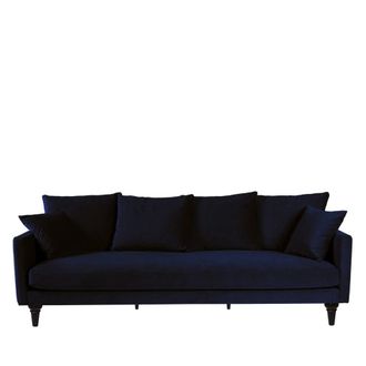 DRAWER Sof&aacute; de 4 plazas en terciopelo con patas torneadas - Azul marino