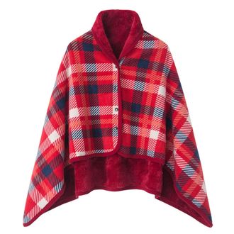 Generic Women Multiway Plaid Poncho Shawl Wrap Fleece Wearable Blanket Ultra Soft Sherpa Flannel Cape Checkered Fluffy Fleece Pajama Winter Warm Sleepwear Thi