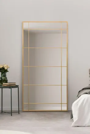 MirrorOutlet Gold Metal Framed Window Wall or Leaner Mirror 71 X 35 (180 X 90CM) | Size: 1 Pack