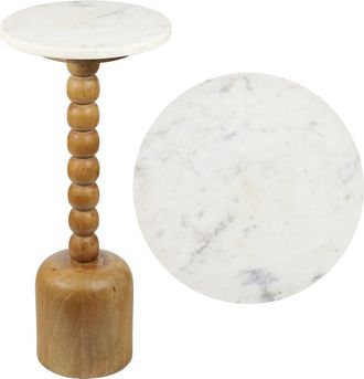 Jonathan Y Designs Turner 24.5 Designer Cottage Spindle Wood Column Drink Table and Decorative End Table with Marble Round Top in Natural/white at Nordstrom