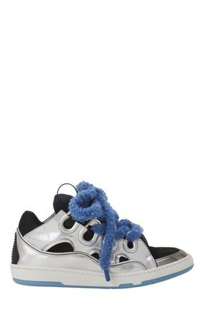 Lanvin Curb Metallic Leather Sneakers With Mesh Laces in Silver at Nordstrom, Size 35N Eu