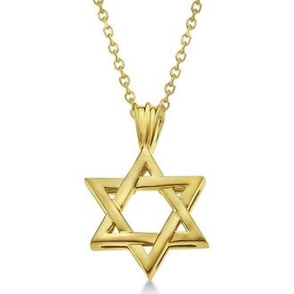 Allurez Classic Jewish Star of David Pendant Necklace Solid 14k in Yellow Gold at Nordstrom, Size 18