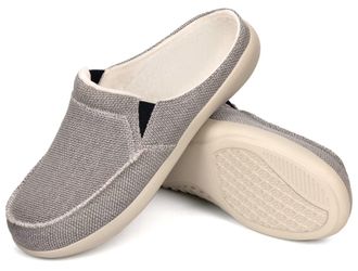 Adax Mens Canvas Slip on Slippers with Arch Support,House Shoes Clog Bedroom Indoor Outdoor,Walking Loafers Non Slip (Size:US 7-US 14) Grey Size: 8 UK