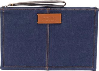 Fendi Flat Medium FF Clutch - Heren - Tassen - Blauw - ONE Size - Leer - Tassen