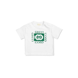 Gucci T-Shirts, male, White, Size: 12 M Cotton T-shirt with Interlocking GG Print