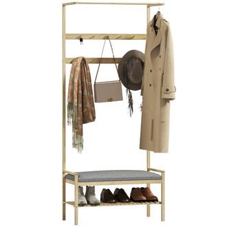 OEM Perchero Zapatero Con Banco Ganchos Zapatero Y Compartimento De Almacenaje Para Entrada 73,5x34x171 Cm Gris Y Natural