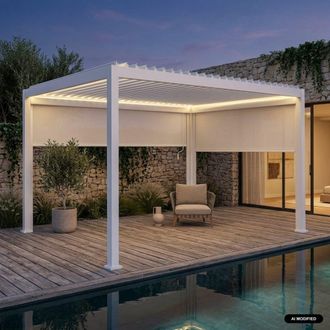 Sweeek P&eacute;rgola bioclim&aacute;tica 3x4m el&eacute;ctrica led + 1 toldo de 3m + 1 toldo de