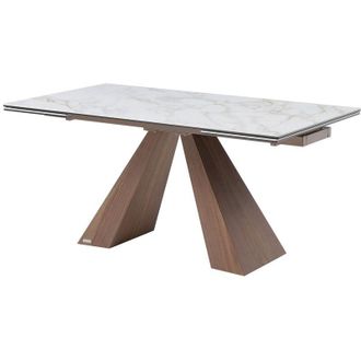 Vente-Unique Tavolo da pranzo estansibile per 6-10 persone in ceramica, vetro temperato e impiallacciatura di noce Effetto marmo bianco - LOZIPA di Maison C&eacute;phy