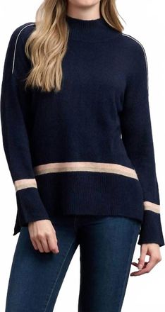Hatley Mock Neck Sweater In Navy Stripe