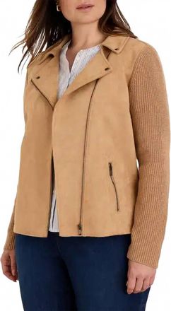 Nic+Zoe Womens Mixed Media Moto Jacket In Caramel