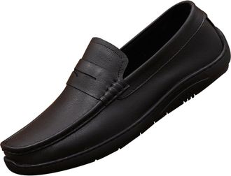 Generic Mens Classic Penny Loafers Flat Slip-On Soft Leather Moccasins Driving Shoes (Black,7.5)