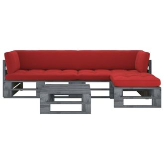 vidaXL Set Divani In Pallet Con Cuscini 4 Pz In Pino Impregnato Grigio Vidaxl