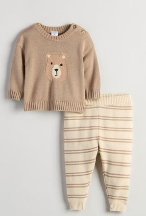 Nordstrom Icon Jacquard Sweater & Joggers Set in Brown Affogato - Beige Swan at Nordstrom, Size 18M