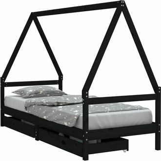 vidaXL Estructura De Cama Ni&ntilde;os Con Cajones Madera Pino Negro 90x200cm Vidaxl