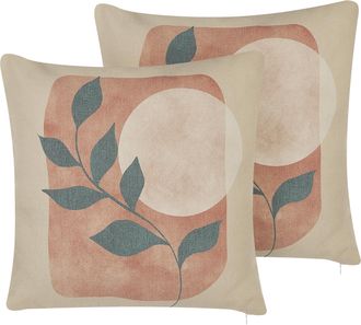 Beliani Conjunto De 2 Cojines De Poli&eacute;ster Algod&oacute;n Mezcla Multicolor Suave Patr&oacute;n Floral 45 X 45 Cm Accesorio Decorativo Calliopsis