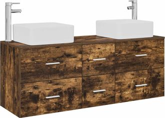 vidaXL Juego De Muebles De Ba&ntilde;o 3 Uds. Roble Ahumado 49,5 X 41 X 63 Cm Vidaxl