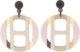 Herm&egrave;s 2000-2025 Buffalo Horn H Equipe Push Backs Earrings costume earrings - Bruin