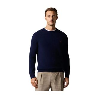 Brooks Brothers Truien & Vesten, Heren, Blauw, S, Wol, Lamswol Ronde Hals