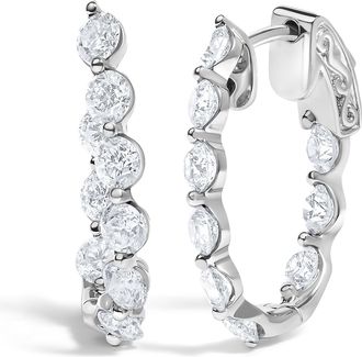 House of Brilliance 14K White Gold 3 3/4 Cttw Graduating Diamond Oval Hoop Earrings