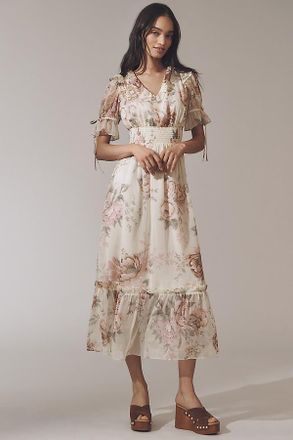 Walter Baker Georgia Ruffled V-Neck Midi Dress
