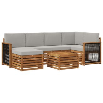 vidaXL Conjunto De Sof&aacute; Seccional Con Coj&iacute;n 6 Pcs Natural Y Gris Claro Vidaxl