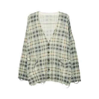 R13 Distressed Plaid Oversized Cardigan - male - R13 - Cardigans - Multicolor - M - Knitwear