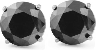 Pompeii3 2Ct Treated Black Diamond Studs Earrings In 14K White & Yellow Gold in Basket Setting
