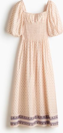H&M Kleid mit gesmokter Taille - Hellbeige/Gebl&uuml;mt