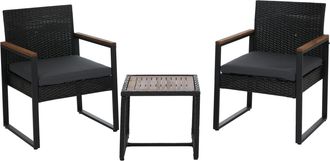 Hhg [nunca Usado] Conjunto De Muebles De Rat&aacute;n Sint&eacute;tico Hhg-733, Conjunto De Sal&oacute;n Para Jard&iacute;n Con 2 Sillas Y Mesa, Madera De Acacia, Tela De 180 G/m&sup2;, N