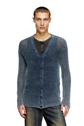 Diesel Mesh-knit cardigan in denim yarn - Knitwear - Man - Blue