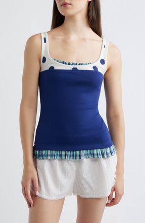 Damson Madder Idelle Ruffle Layered Organic Cotton Tank in Blue Multi at Nordstrom, Size 12 Us