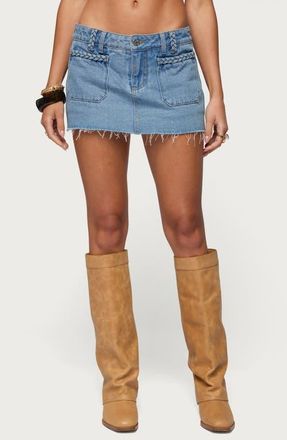 Edikted Gloriana Cutoff Denim Miniskirt in Light-Blue-Washed at Nordstrom, Size X-Small